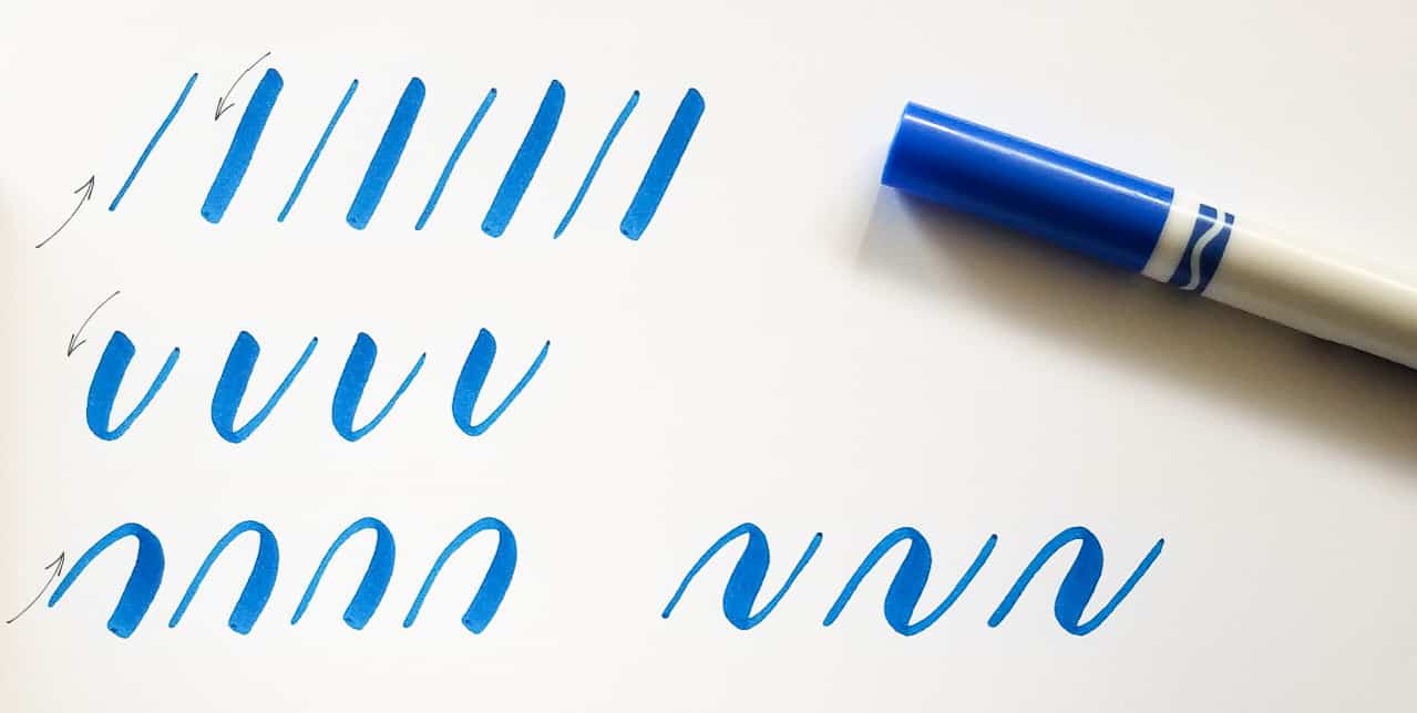 brush calligraphy exercises with crayola markers