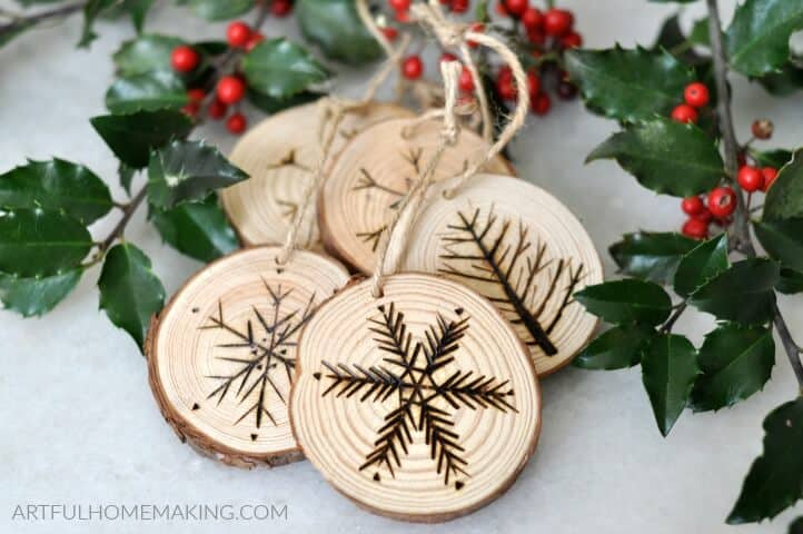 rustic wood slice Christmas ornaments