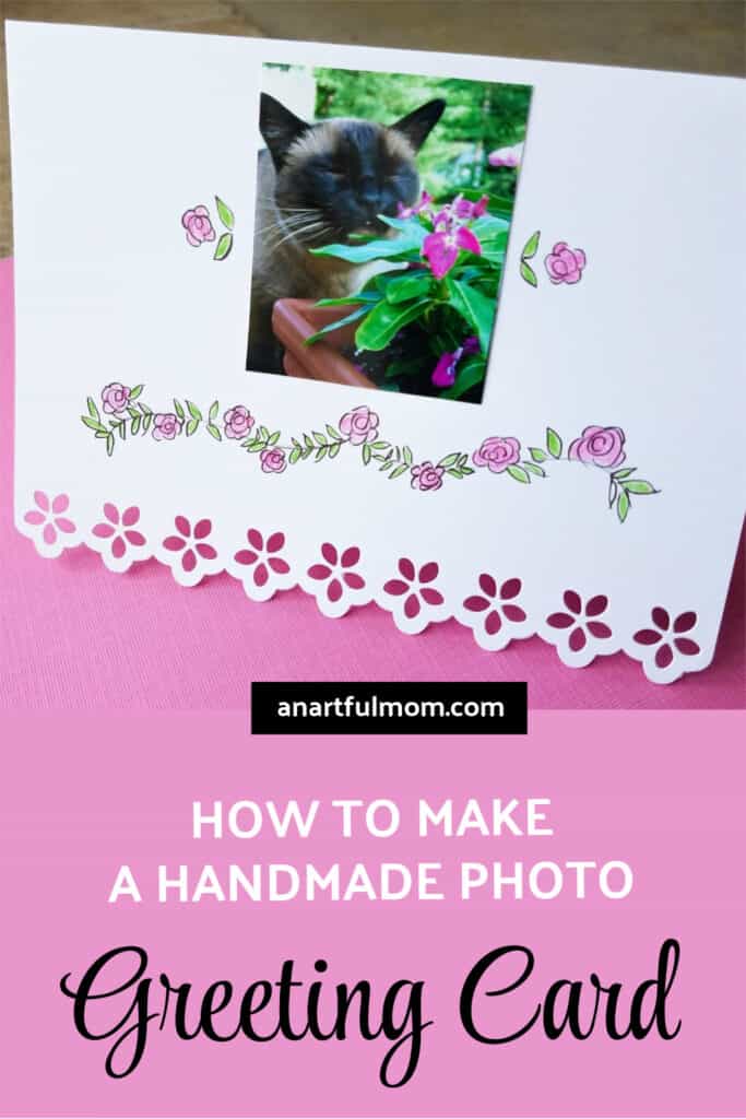 Handmade Photo Greeting Card with Floral Swag Doodle