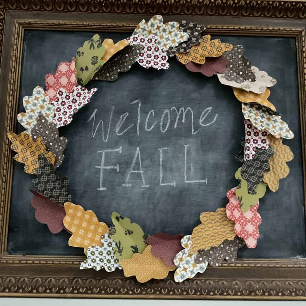 fall wreath made with paper leaves